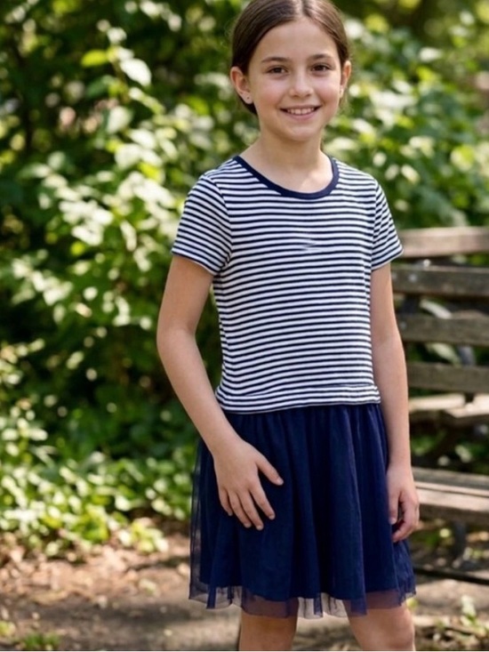GAP Other - Gap Girls Navy Striped Tulle Dress Size L (10-11) Layered T-Shirt Tutu Dress